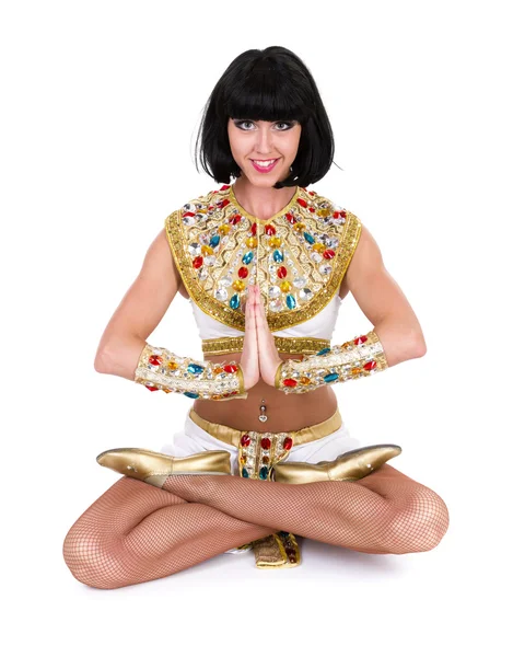 Yoga woman wearing a egyptian costume. — Stock Photo, Image