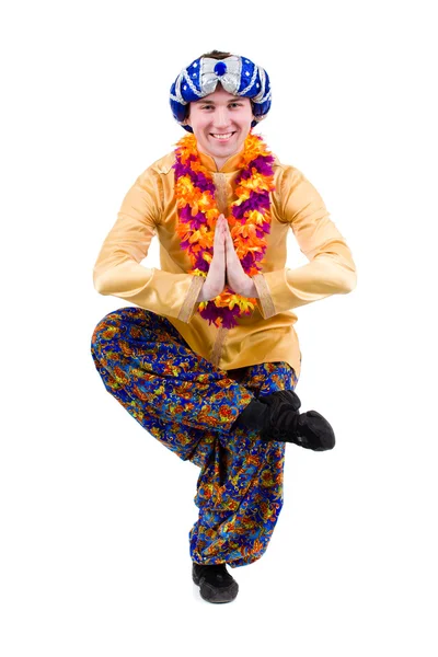 Man doing yoga exercise in pose of namaste — Stock Photo, Image