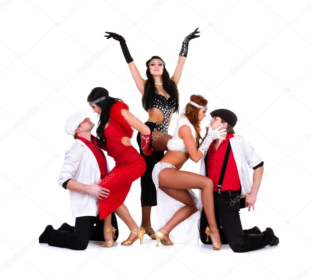 Cabaret dancer team dressed in vintage costumes