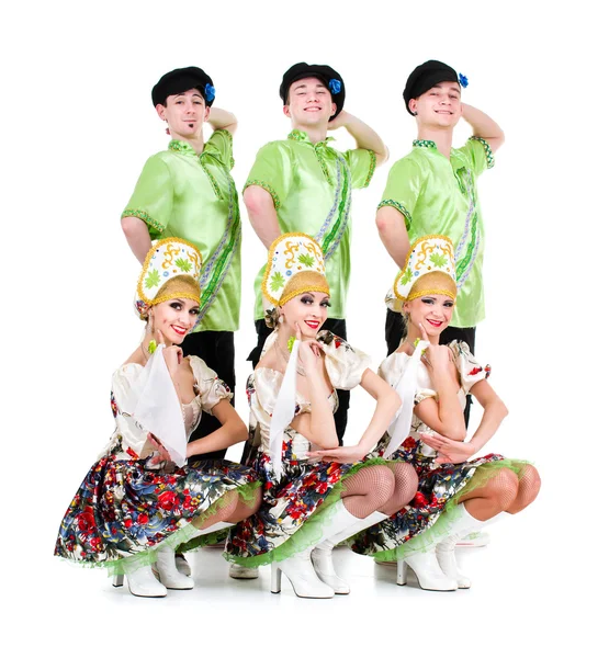 Dancer team wearing a folk ukrainian costumes — Stock Photo, Image