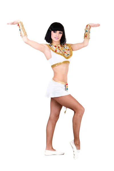 Dansen van farao vrouw draagt een Egyptische kostuum. — Stockfoto