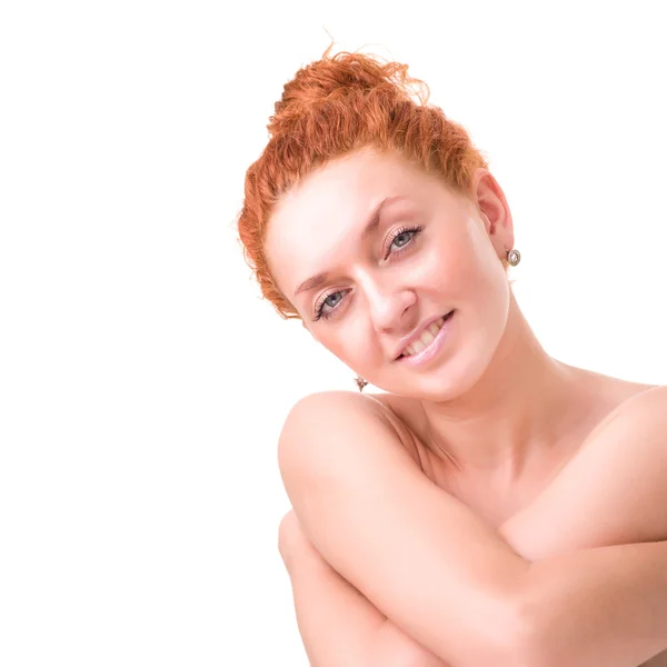 Mujer sonriente sobre fondo blanco — Foto de Stock