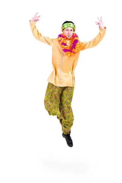 Full length portrait of indian man jumping — Stock Photo, Image