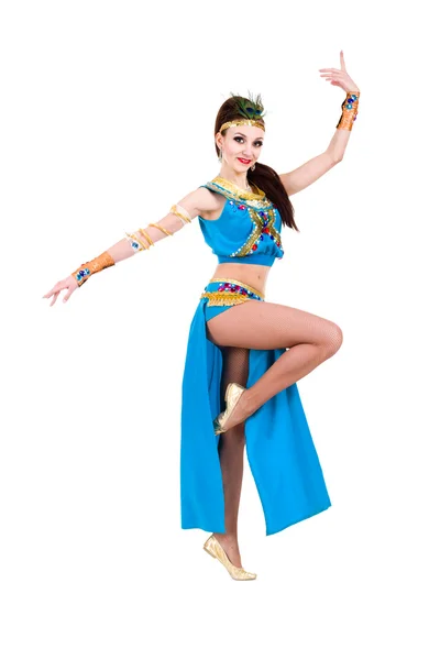 Dancing pharaoh woman wearing a egyptian costume. — Stock Photo, Image