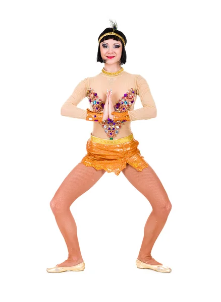 Dancing pharaoh woman wearing a egyptian costume. — Stock Photo, Image