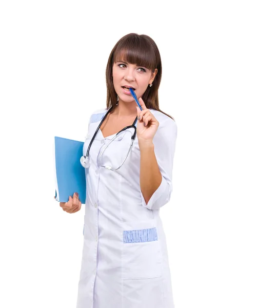 Medical doctor woman with stethoscope and folder — Stock Photo, Image