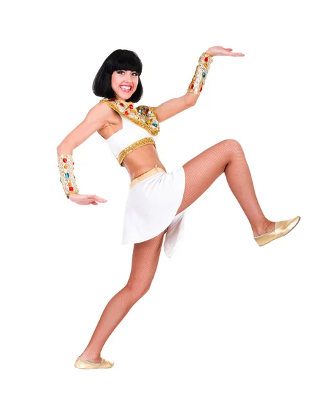 Танцююча фараонова жінка в єгипетському костюмі . — стокове фото