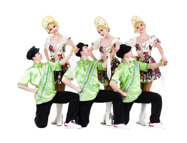 Dancer team wearing a folk ukrainian costumes — Stock Photo, Image