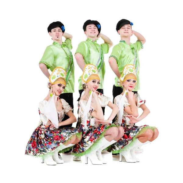 Dancer team wearing a folk ukrainian costumes — Stock Photo, Image