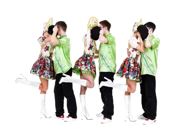 Dancer team wearing a folk ukrainian costumes — Stock Photo, Image