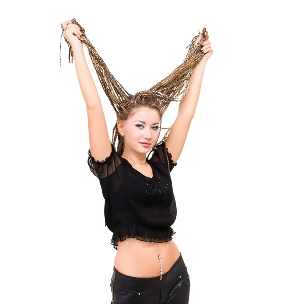 Retrato de jovem mulher sorridente com dreadlocks . — Fotografia de Stock