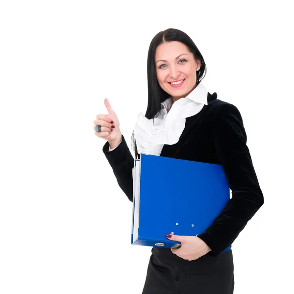 Smiling young businesswoman the thumb-up — Stock Photo, Image