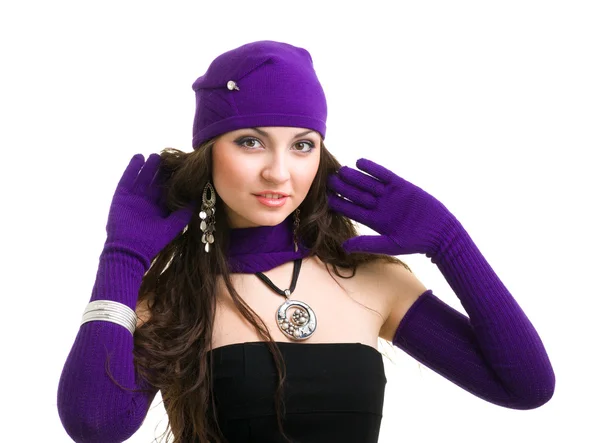 Woman in knit wool hat and mittens — Stock Photo, Image