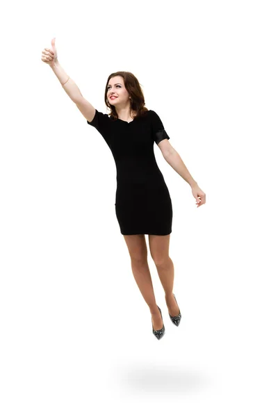 Kvinnan visar thumbsup flygande — Stockfoto