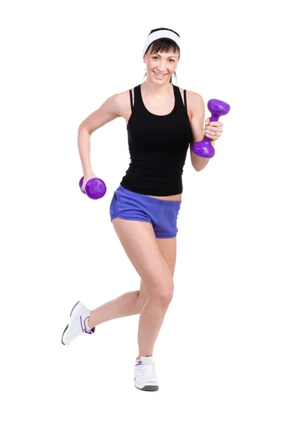 Mujer sana con pesas haciendo ejercicio — Foto de Stock
