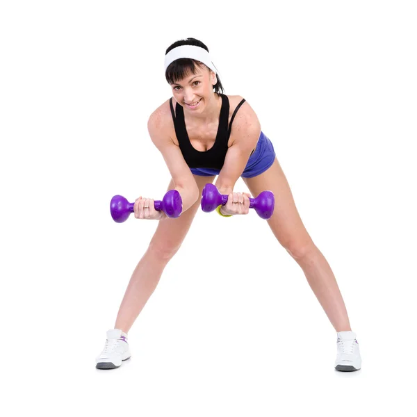 Gesunde Frau mit Hanteln beim Training — Stockfoto