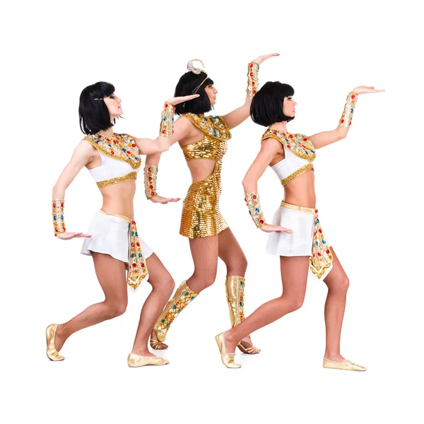 Dancing pharaoh women wearing a egyptian costume. — Stock Photo, Image