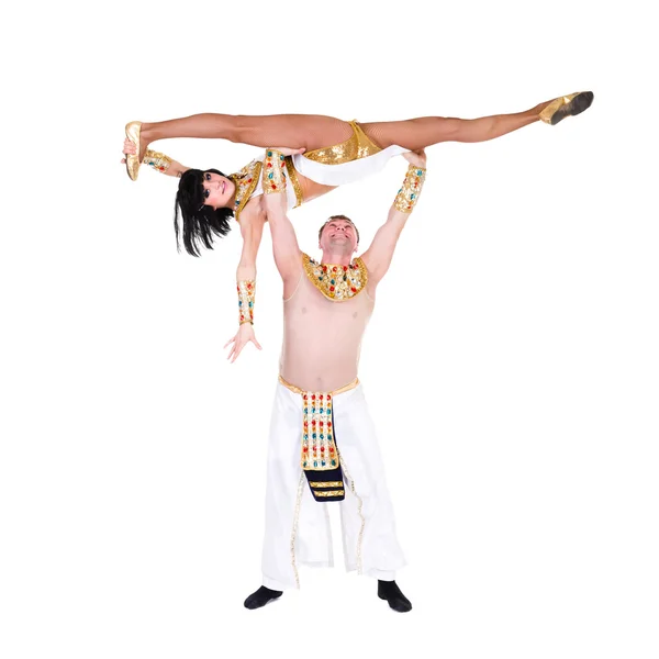 Acrobática casal dança realizar acrobacia — Fotografia de Stock