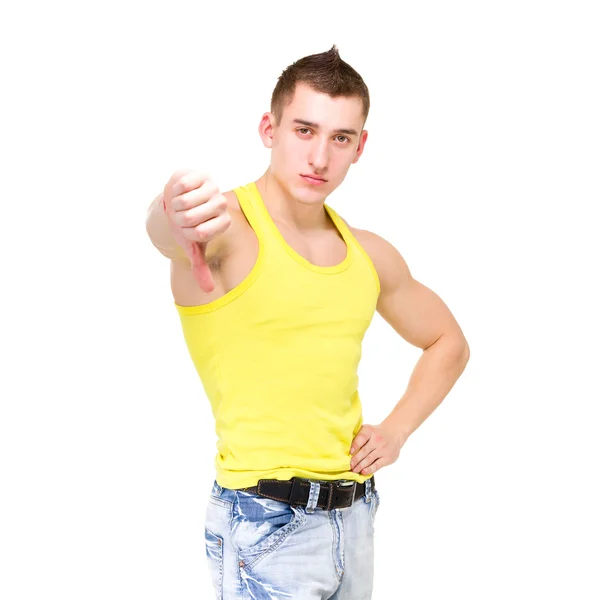 Angry man with thumb down — Stock Photo, Image