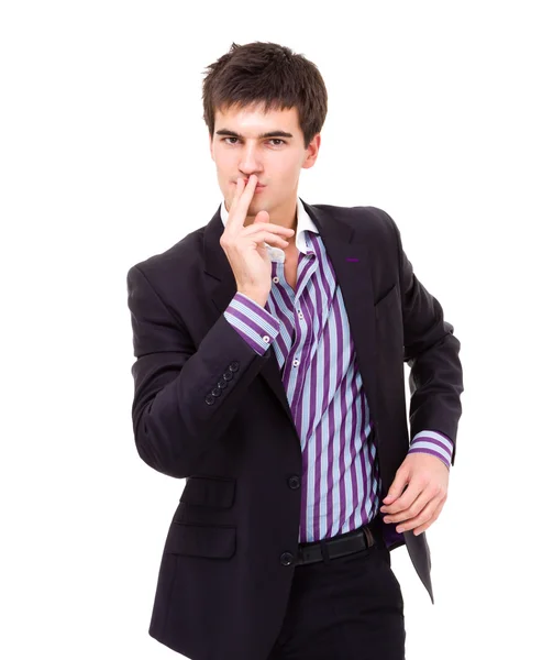 Confident modern business man sends air kiss. — Stock Photo, Image