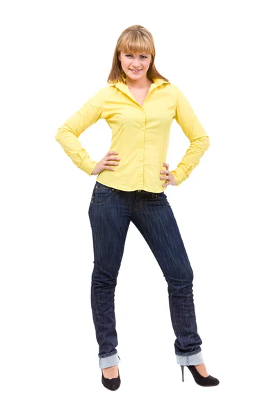 Happy young woman standing full length — Stock Photo, Image