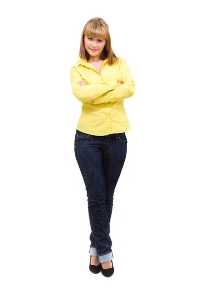 Happy young woman standing full length — Stock Photo, Image