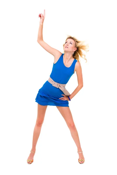 Szexi nő a kis kék ruha teljes hossza — Stock Fotó