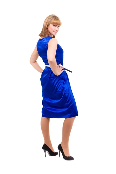 Full length of sensual woman in blue dress — Stock Photo, Image