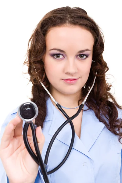 Female doctor with stethoscope isolated — Stock Photo, Image