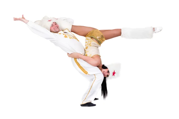 Acrobatic dance couple perform stunt — Stock Photo, Image
