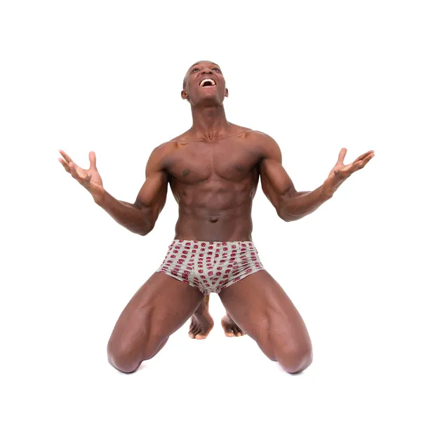 Sano uomo muscolare è felice con il suo corpo — Foto Stock