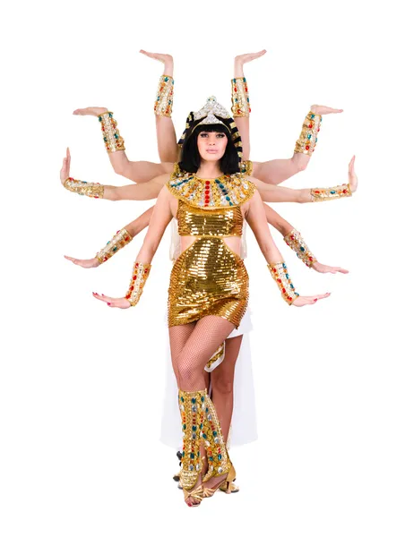 Dancing pharaoh woman wearing a egyptian costume. — Stock Photo, Image