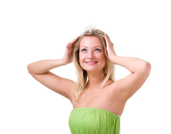 Mujer en un vestido verde con diadema —  Fotos de Stock