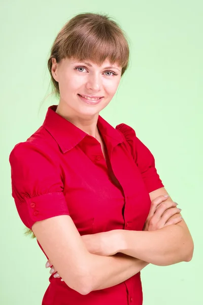 Mooi en sexy vrouw het dragen van rode shirt — Stockfoto