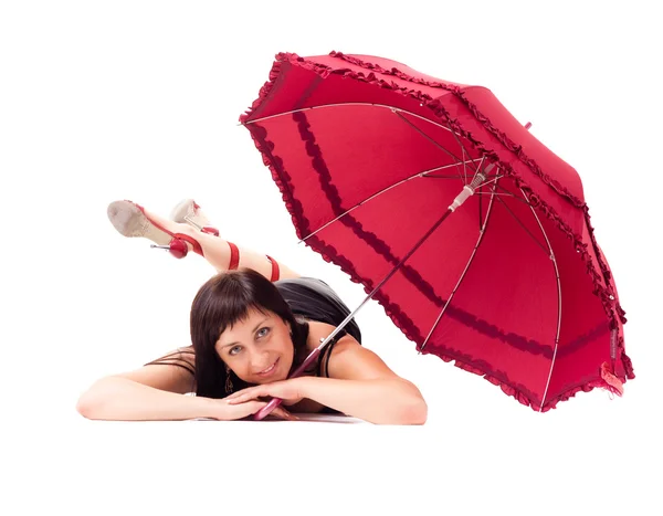 Young woman lying on the floor — Stock Photo, Image