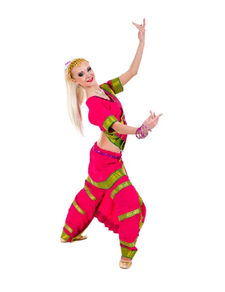 Full length portrait of indian woman dancing — Stock Photo, Image