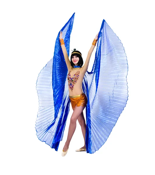 Dancing pharaoh woman wearing a egyptian costume. — Stock Photo, Image