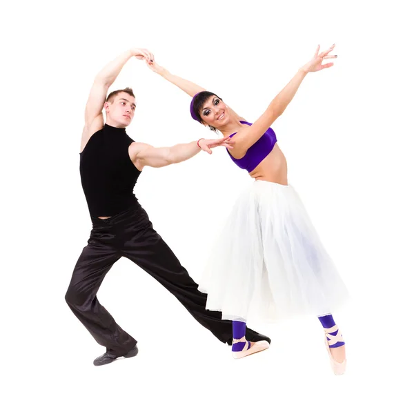 Full length of young ballet couple dancing — Stock Photo, Image