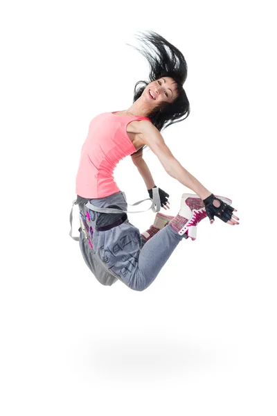 Beyaz arka plan üzerinde atlama tarzı modern dansçı — Stok fotoğraf