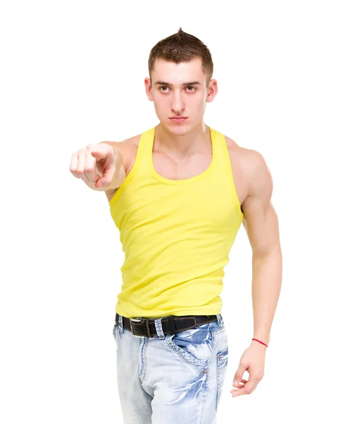 Młody poważny człowiek mięśni, wskazując na Ciebie — Zdjęcie stockowe