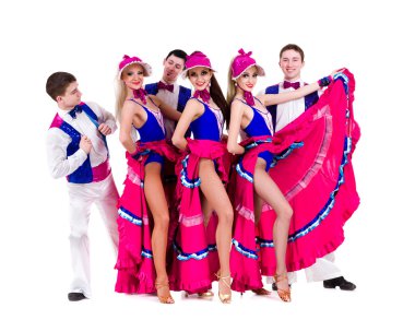 Vintage kostümler giymiş kabare dansçı takım