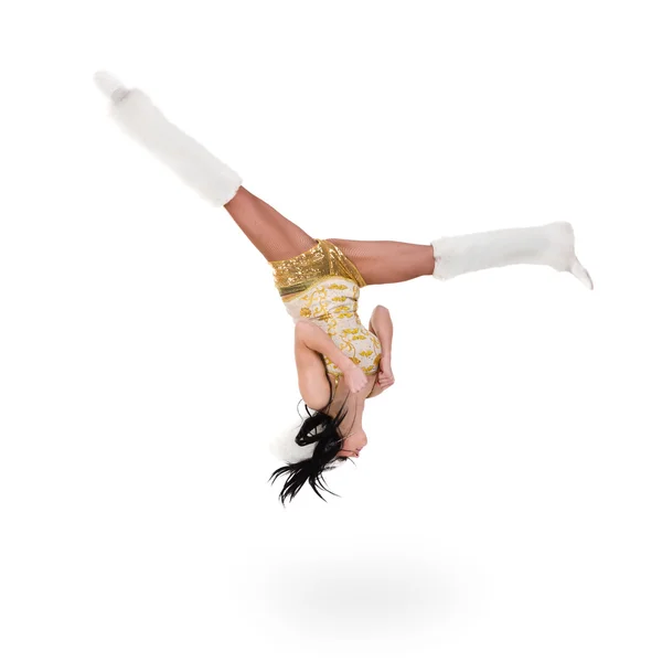 Woman dancer jumping flip — Stock Photo, Image