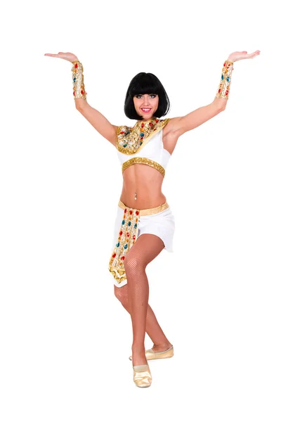 Dancing pharaoh woman wearing a egyptian costume. — Stock Photo, Image