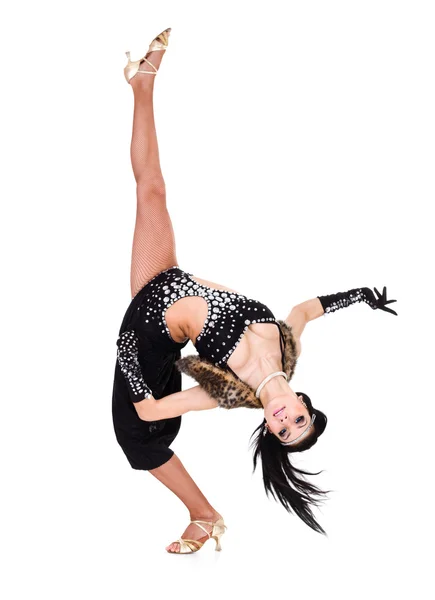 Woman in retro dress doing splits — Stock Photo, Image