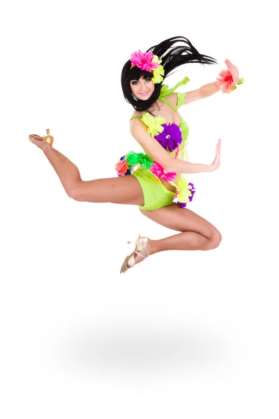 Dançarina de carnaval mulher saltando — Fotografia de Stock