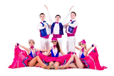 Vintage kostümler giymiş kabare dansçı takım