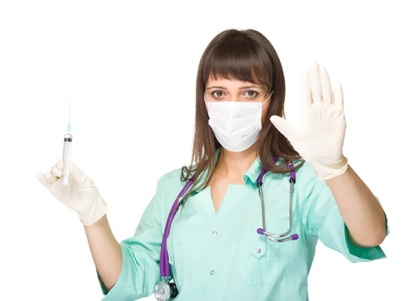 Young medical doctor or nurse making stop sign — Stock Photo, Image