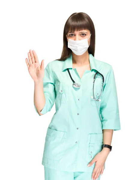 Young medical doctor or nurse making stop sign — Stock Photo, Image