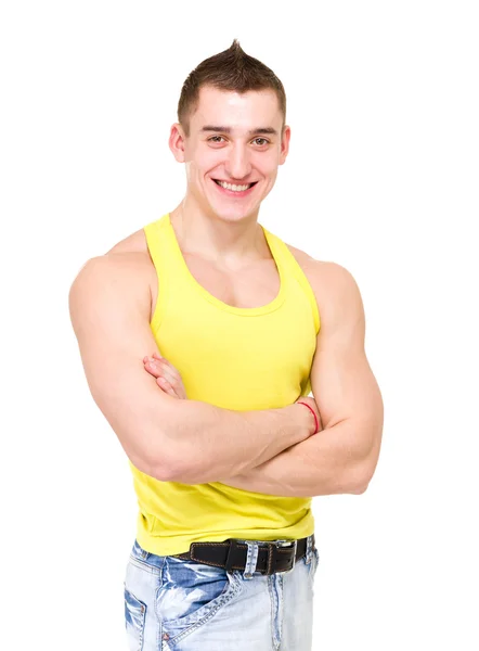 Atleta caucasiano muscular sorridente — Fotografia de Stock