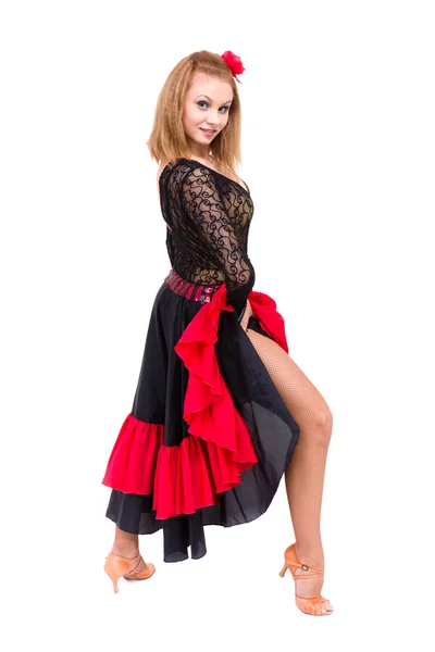 Ballerina di flamenco donna zingara con ventaglio spagnolo — Foto Stock